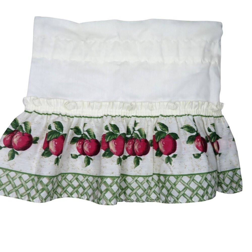 Kitchen Curtain Valance 52"x12" Vintage Apple Print Ruffled Detail Green Lattice